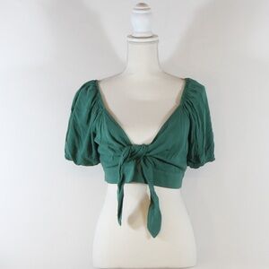 Wild Fable Women's Green Puff Sleeve Sweetheart Neckline Crop Top